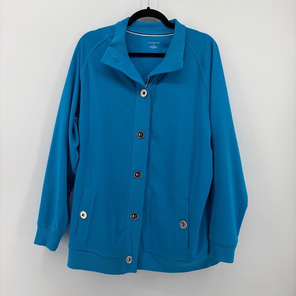 Allison‎ Daley Blue Snap Front Jacket Women's 1X Ribbed Collar Pockets